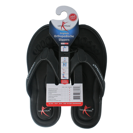 Black Lucovitaal orthopedic slippers for size 37-38, shown in a pair, featuring supportive design for comfort.