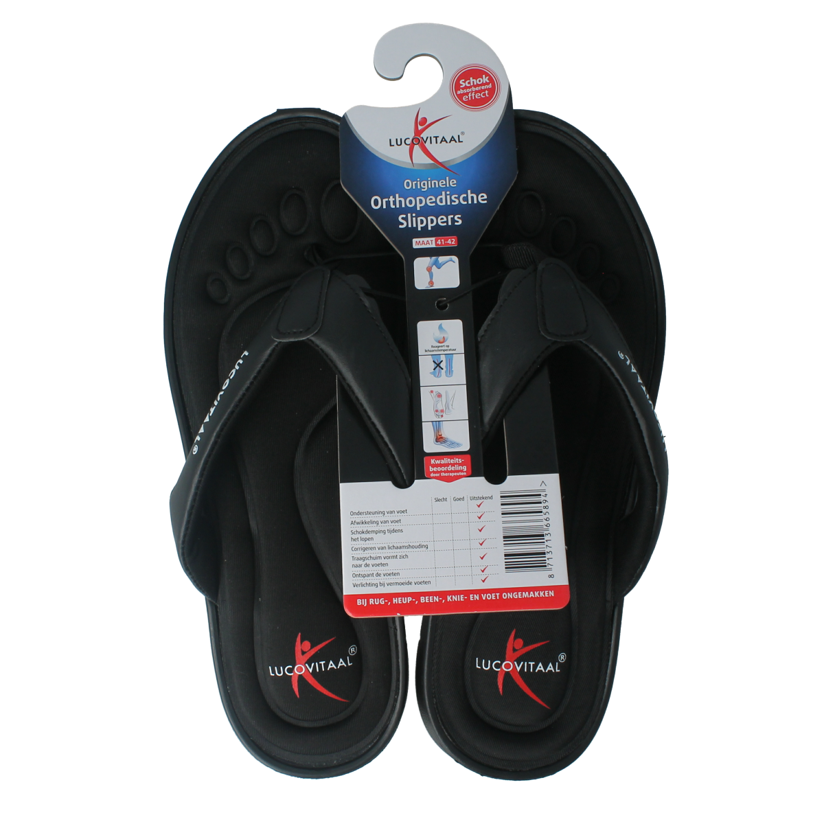 Lucovitaal orthopedische slippers in zwart, maat 41-42, pair of comfortable orthopedic shoes for foot support.