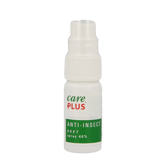 Care Plus Deet spray 40% for mosquito bites and insect protection, 15ml, in a small spray bottle.