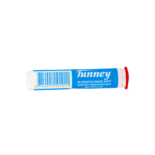 Tunney Bloedstelpende aluinstift for shaving and hair removal, 10 grams, in a small tube with a white cap