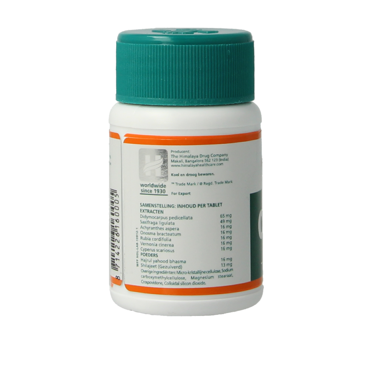 Holisan Cystone 100 tablets herbal supplement in a white bottle with blue label, showing tablets inside.