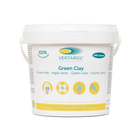 Vertargil Superfijn body care product in a 750g container, featuring a natural clay or skincare substance.