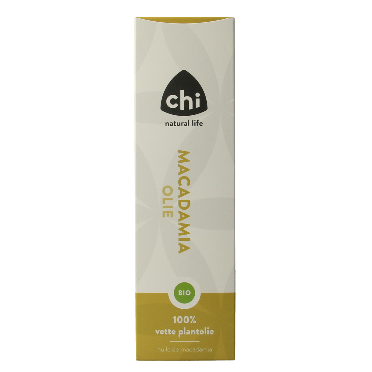 Chi Macadamia olie eco gezichtsverzorging in 100ml bottle, natural facial oil with macadamia nut extract.