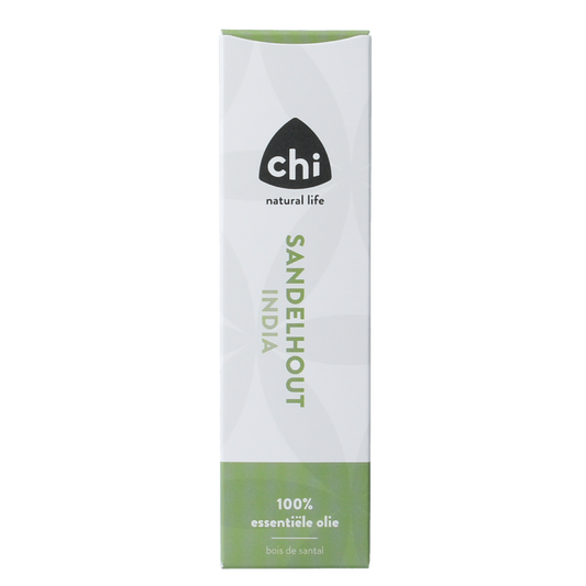 Chi Sandelhout wild essential oil in 2.50 ml bottle, natural aromatic etherische olie with earthy sandalwood scent.