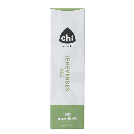 Chi Jeneverbes Wild essential oil in a 10ml bottle, featuring fresh juniper berries for aromatic and therapeutic use.