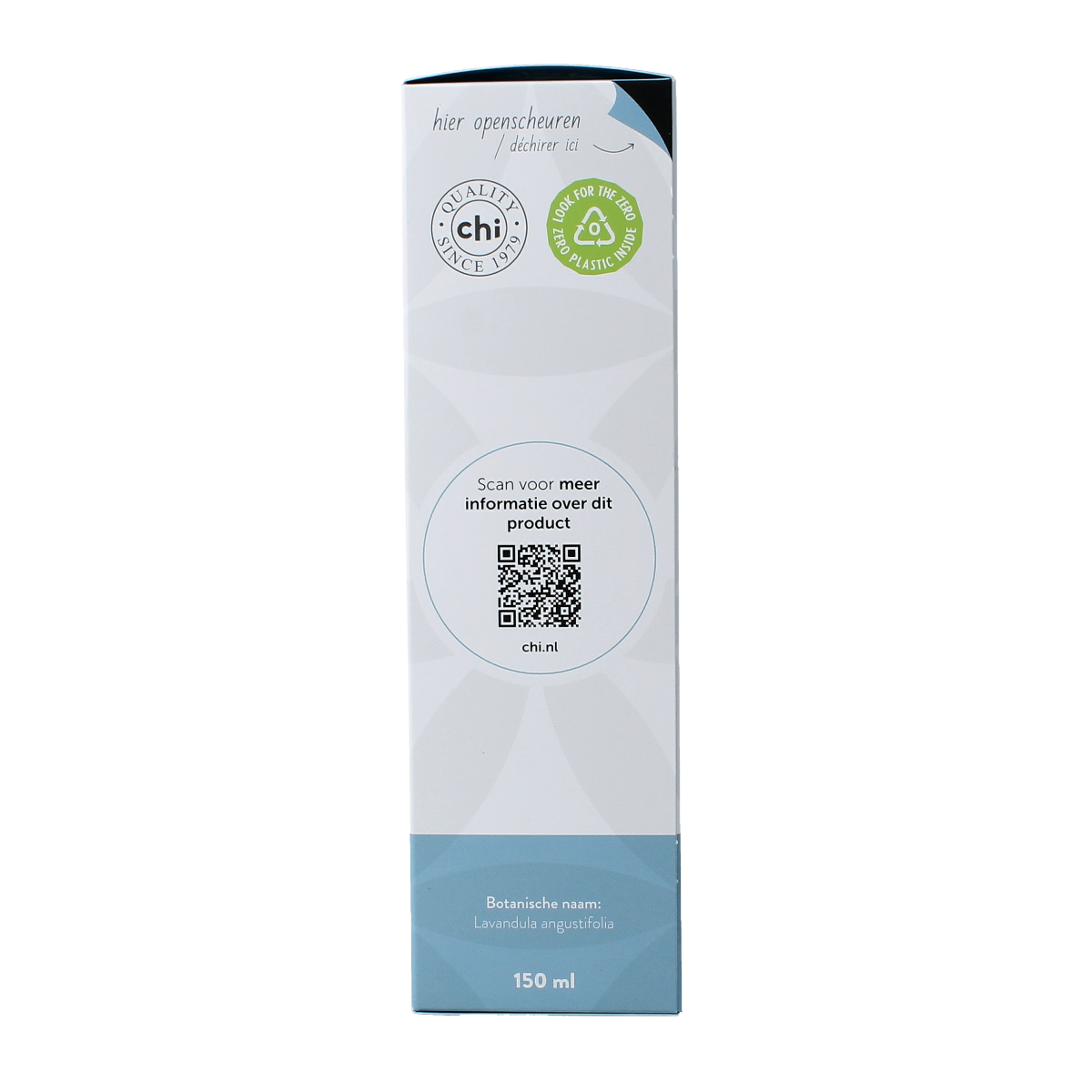 Chi Lavendel hydrolaat bio in 150ml spray bottle, natural body care product with lavender scent and eco-friendly ingredients.
