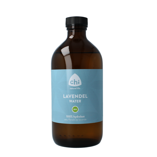 Chi Lavendel hydrolaat bio in 500ml bottle, natural lavender floral water for body care, gentle and soothing skincare product.