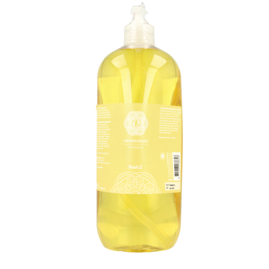 Chi Aromassage 1 basic 2-liter body care product bottle, featuring a sleek design with a clear label and liquid inside.