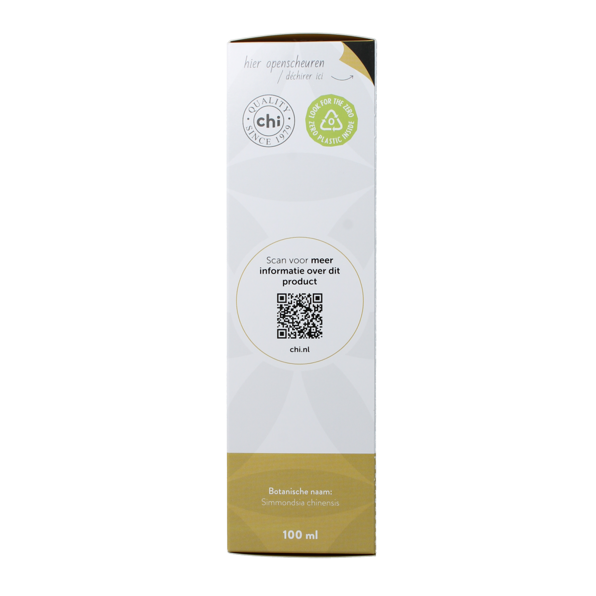 Organic Chi Jojoba oil in a 100ml bottle, showcasing the clear, golden liquid of this natural essential oil.