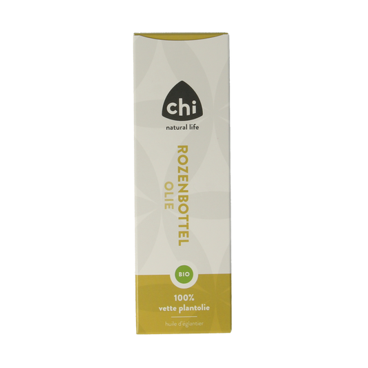 Chi organic rosehip oil in a 50ml bottle, natural and eco-friendly, used as an aromatic essential oil for skincare and wellness.