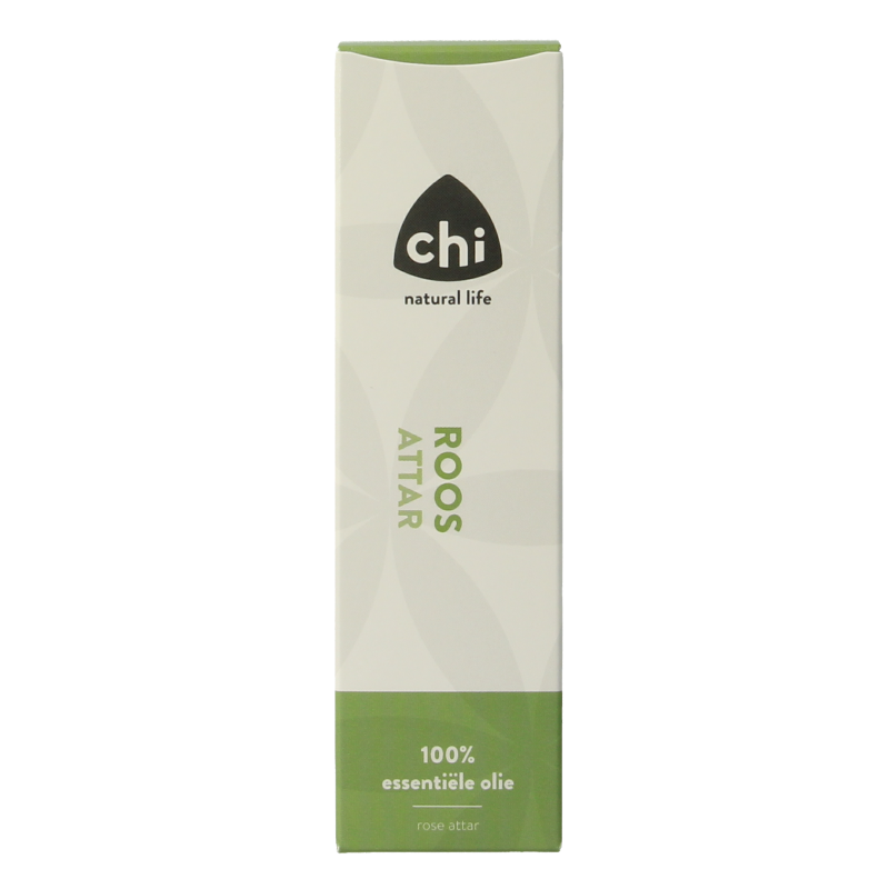 Chi Roos Attar essential oil bottle, 2.5 ml, with amber glass container and white cap, from Chi's aromatic etherische oliën collection.