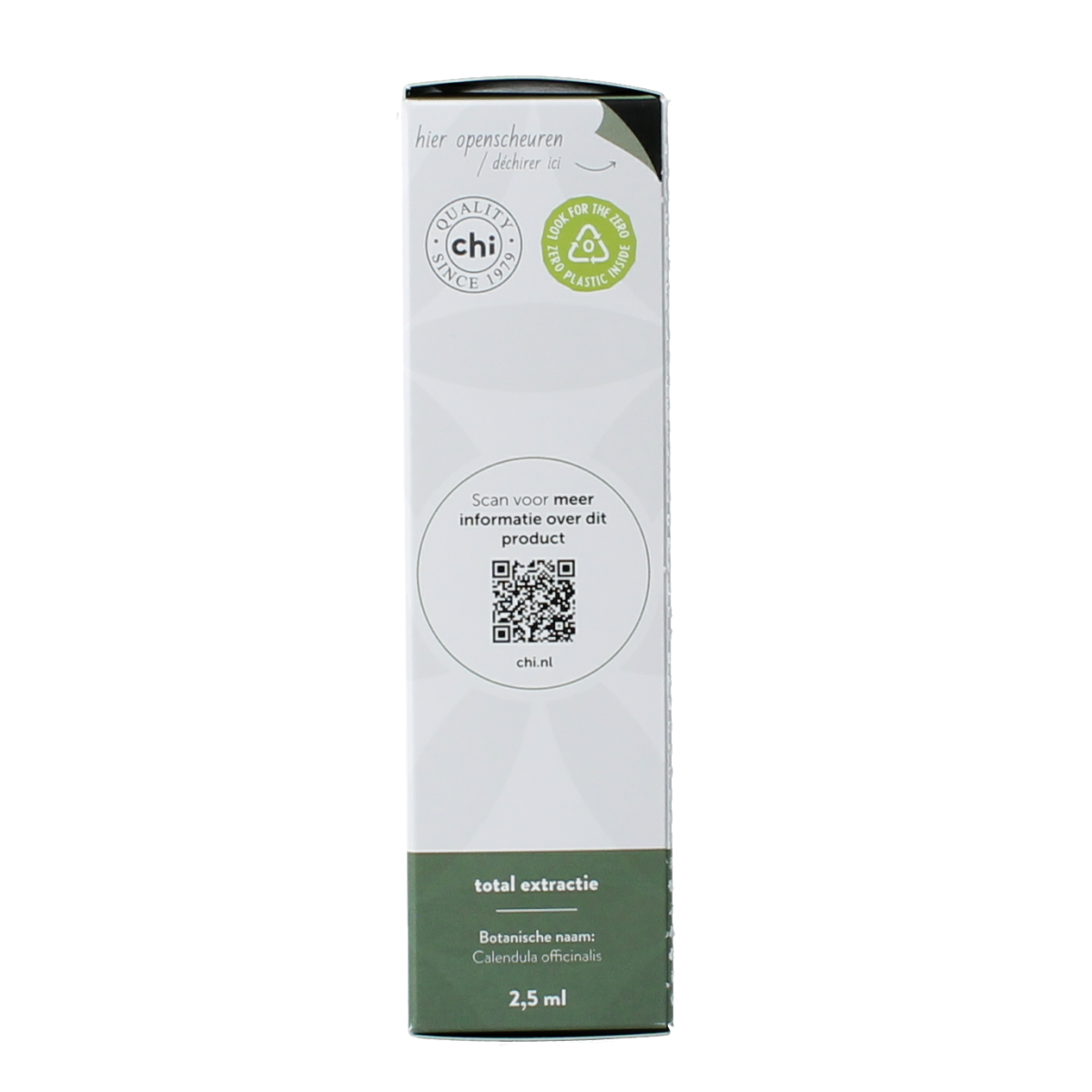 Chi Calendula CO2 eko essential oil bottle, 2.50 ml, organic herbal extract with amber-colored glass bottle and label.
