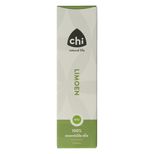 Chi organic sweet lime essential oil in a 10ml bottle, showcasing the clear liquid and label with brand and product details.