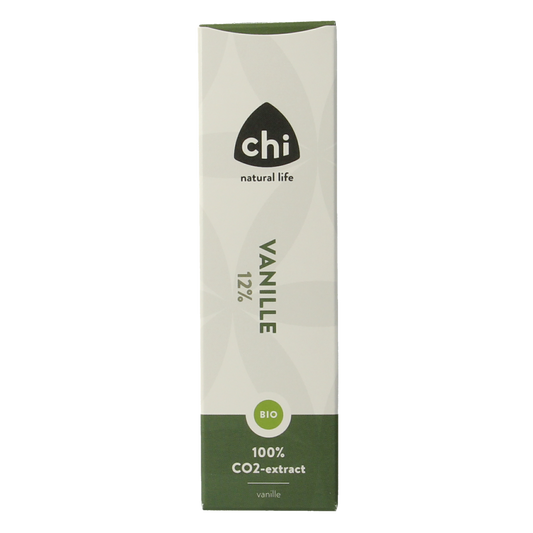 Chi Vanille 12% CO2 bio essential oil in a 2.50 ml bottle, featuring vanilla aroma and natural extraction.