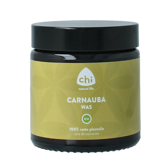 Chi Carnauba bio body care product in 40g, featuring a natural waxy texture and packaging label with product details.