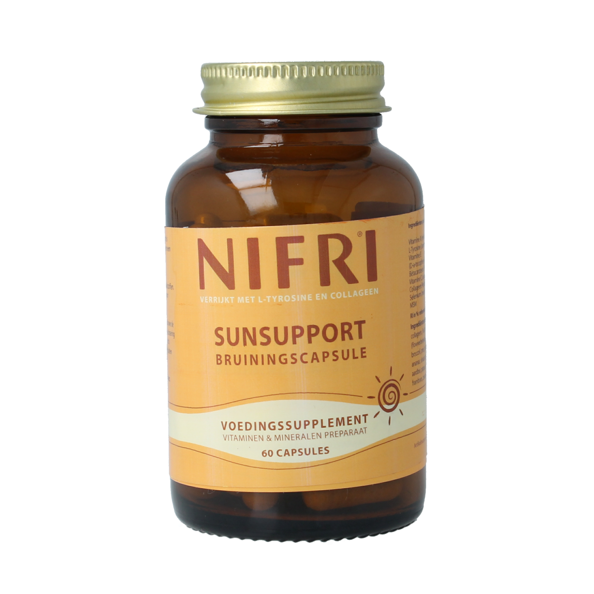 Nifri Bruiningscaps+ L-tyrosine and collagen multivitamin capsules, 60 count, dietary supplement for skin and energy support