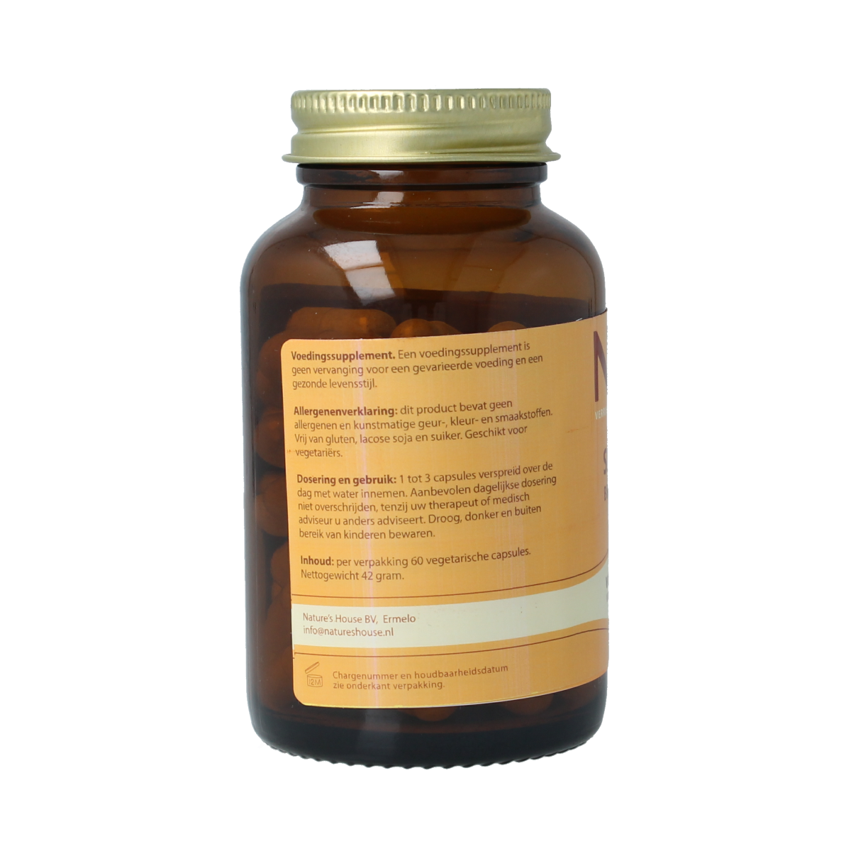 Nifri Bruiningscaps+ multivitamine capsules with L-tyrosine and collagen, 60 capsules for daily nutritional support.
