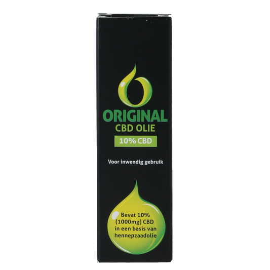 CBD Original CBD olie 10% 10ml bottle, herbal supplement with dropper cap, featuring clear label and natural oil content.