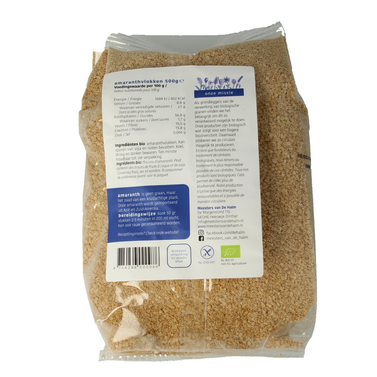 De Halm Amaranthvlokken bio 500.00 Gram