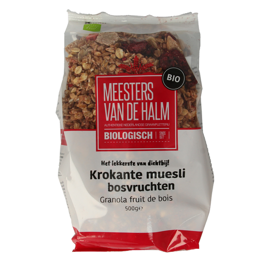 De Halm Muesli krokant bosvruchten bio  500.00 Gram