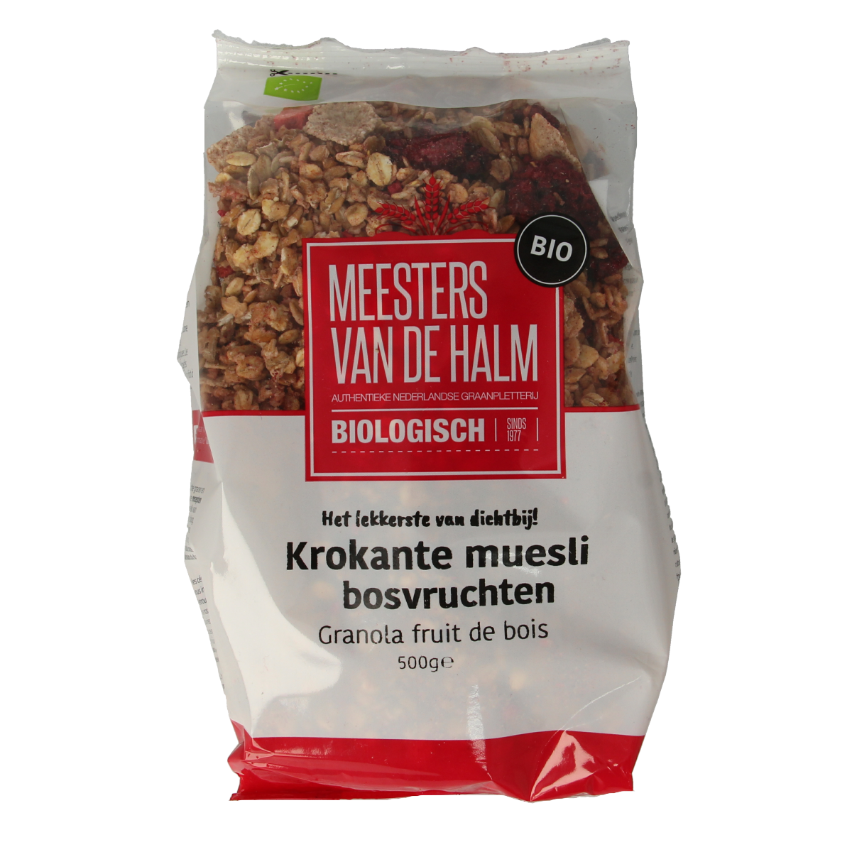 De Halm Muesli krokant bosvruchten bio  500.00 Gram