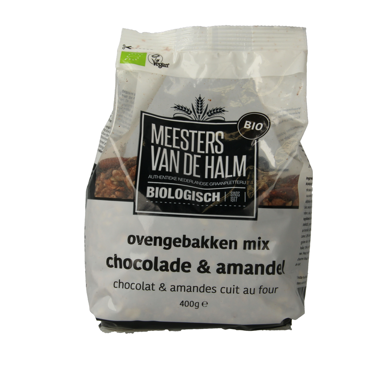De Halm Ovengebakken mix chocolade en amandel bio 400.00 Gram