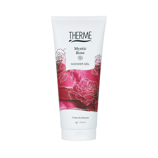 Therme Mystic Rose shower gel in 200ml bottle, with floral label, for luxurious bad en douche use.