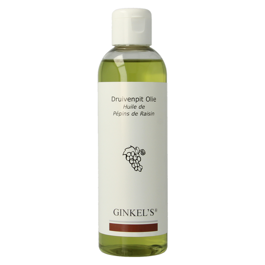 Ginkel's Druivenpitolie body care bottle, 200ml, natural grape seed oil for skin nourishment and skincare.