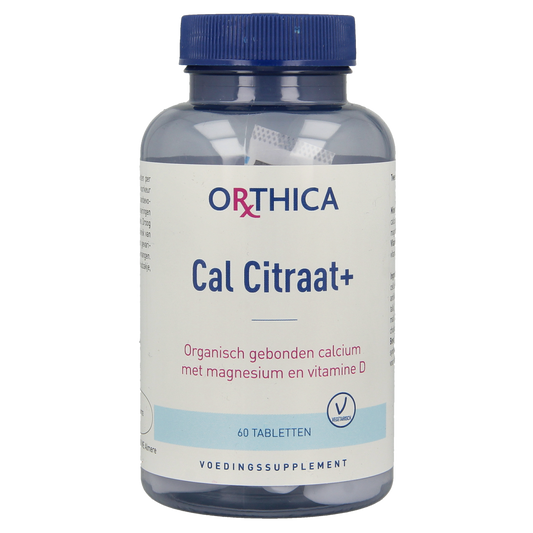 Orthica Cal Citraat mineral supplement bottle with 60 tablets, showing the product label and packaging.