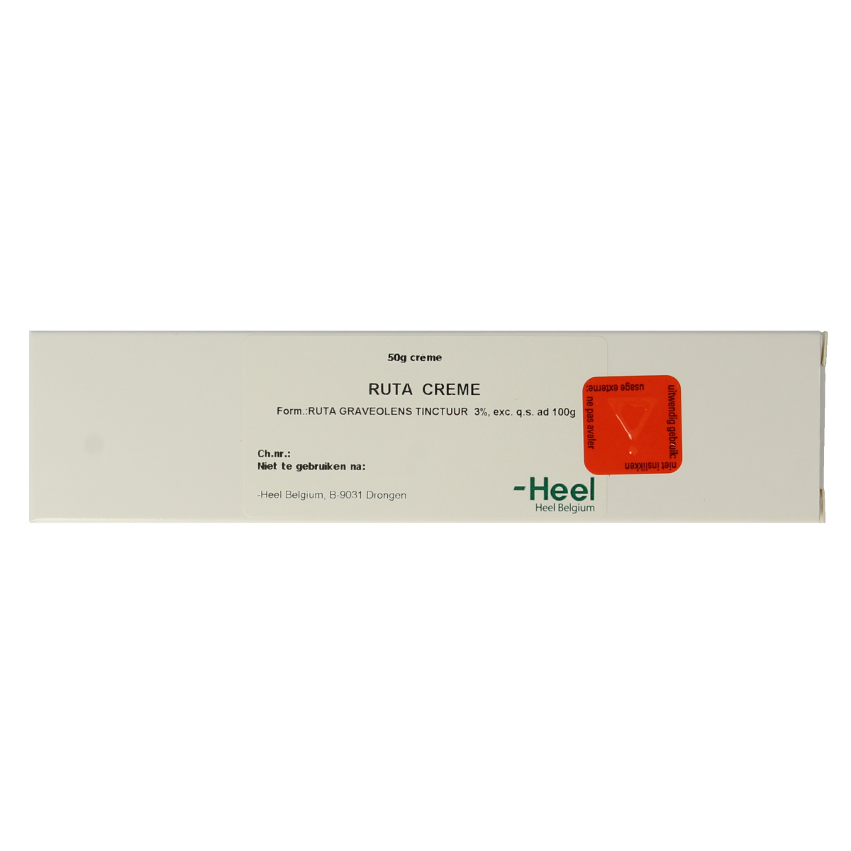 Homeoden Heel Ruta creme 50g jar, a body care product in a small round container with a white lid and label.