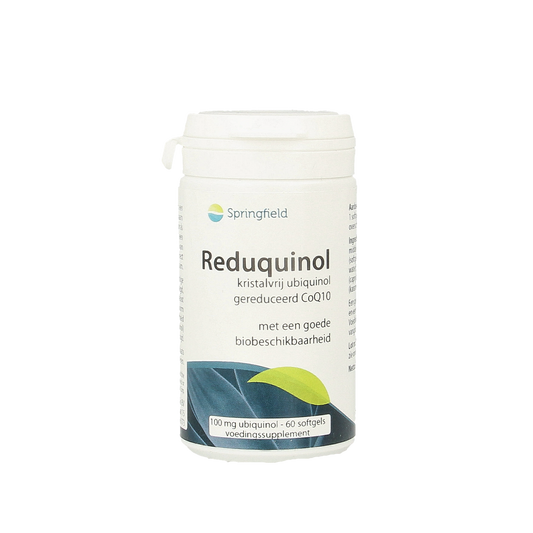 Springfield Reduquinol 100mg softgel bottle, vitamin supplement, 60 softgels, for immune support and overall health.