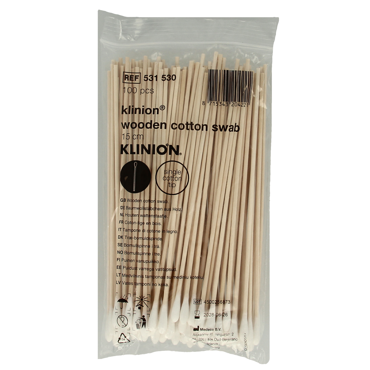 Medeco Wattenstaafjes 15cm kleine wattenprop 100.00 Stuks
