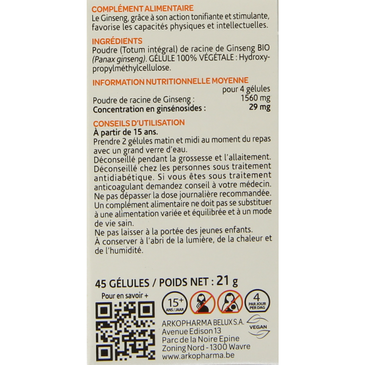 Arkocaps Ginseng bio 45.00 Capsules