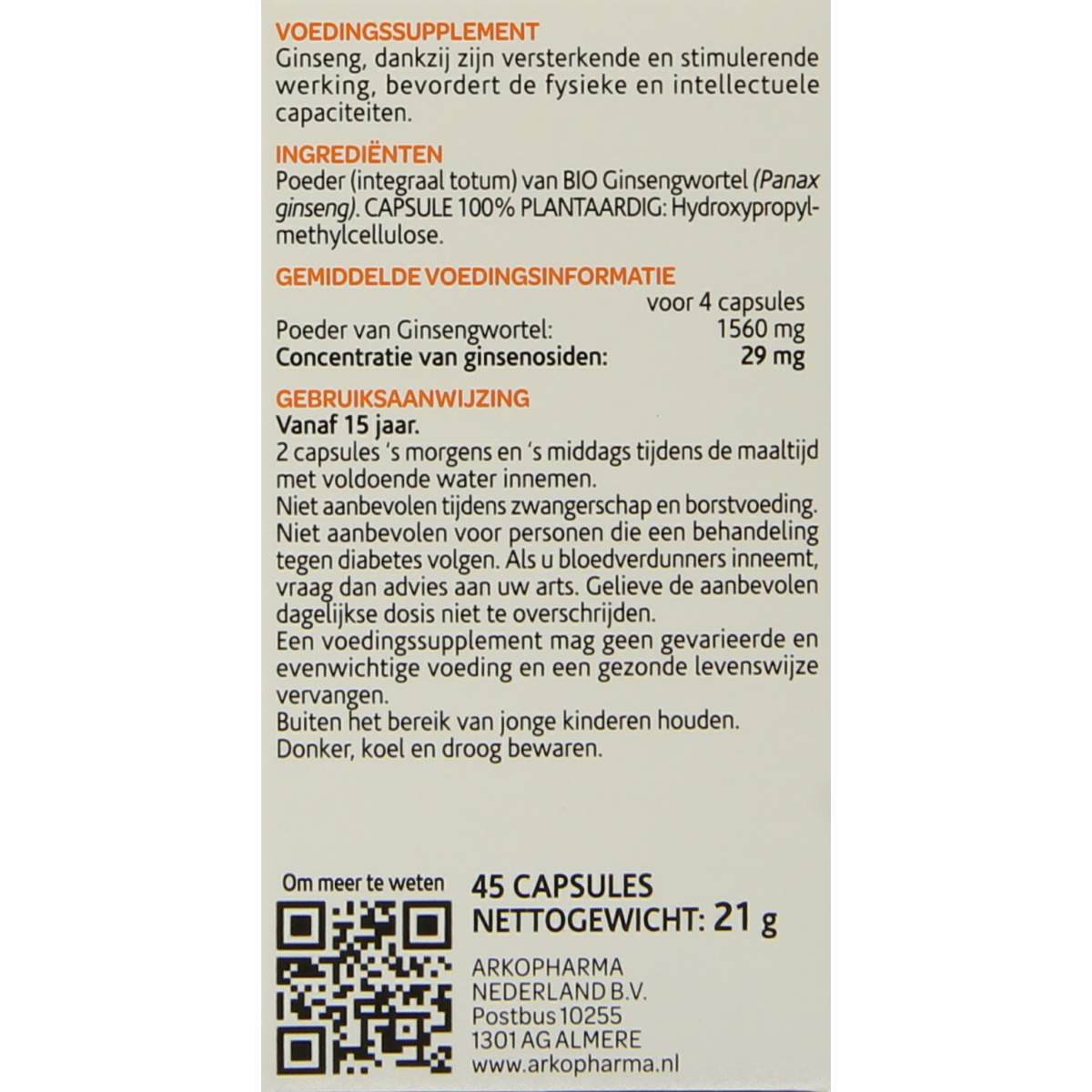 Arkocaps Ginseng bio 45.00 Capsules