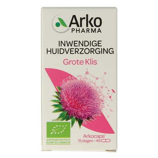 Arkocaps Grote klis bio herbal supplement capsules, 45 count, showing green capsules for natural herbal remedy.
