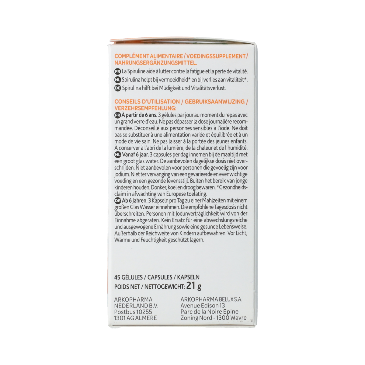 Arkocaps Spirulina  45.00 Capsules