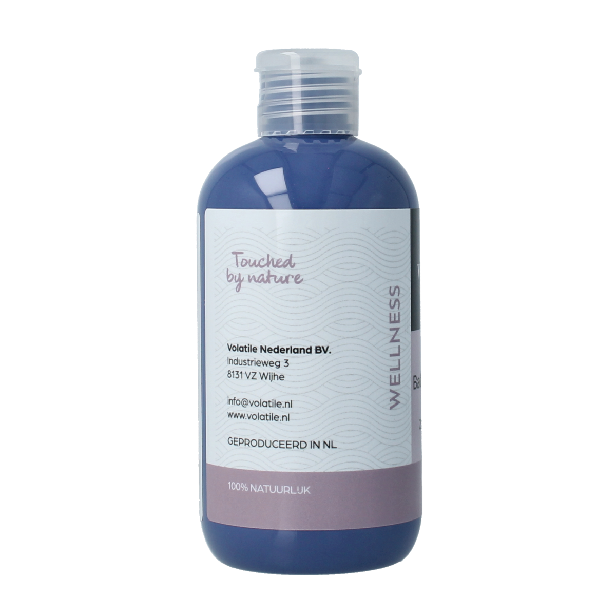 Volatile Badolie zonnewarmte 250ml bottle, used for bath and shower, with a clear label and cap, shown in the image.