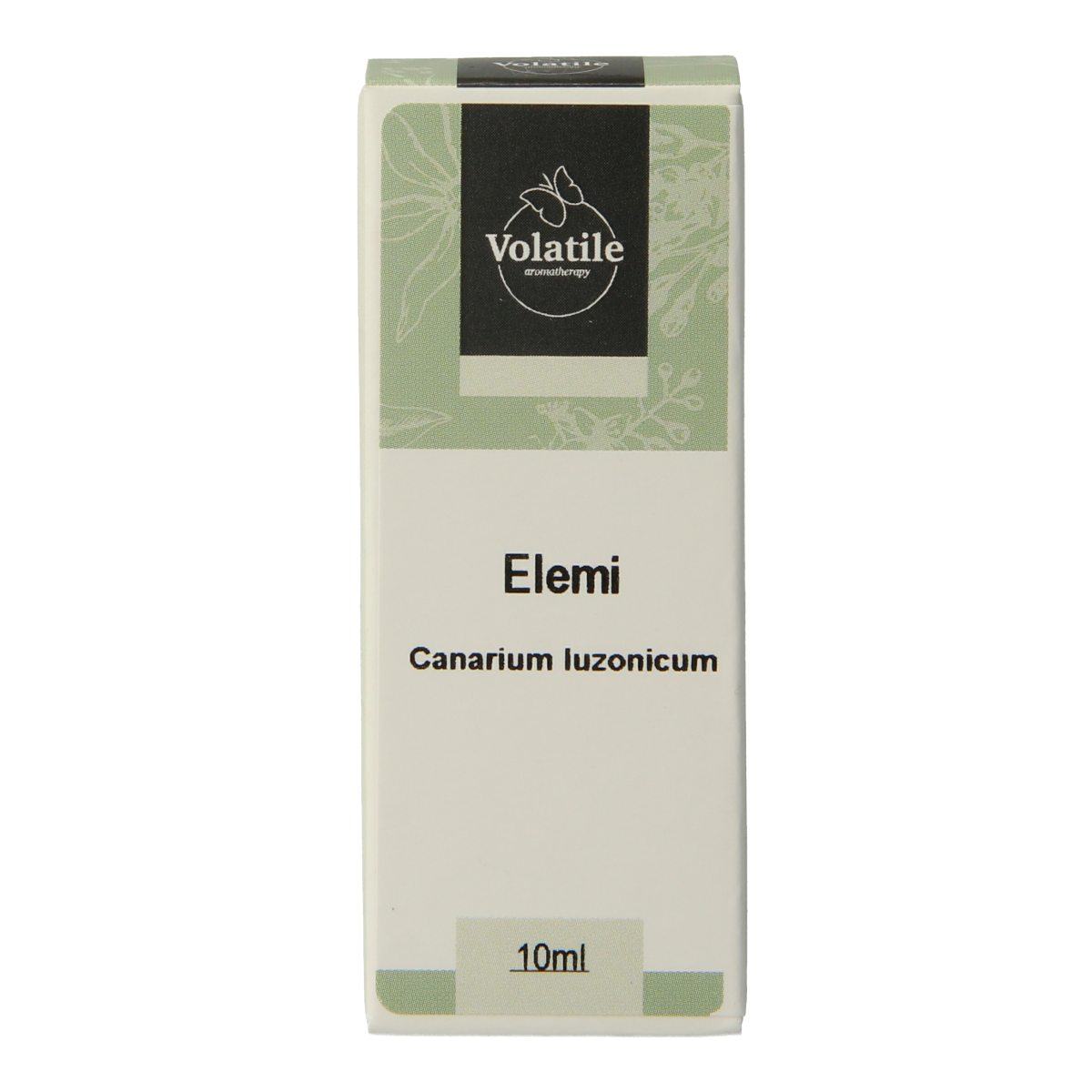 Volatile Elemi essential oil bottle, 10ml with label, amber glass container for aromatherapy and natural wellness use.