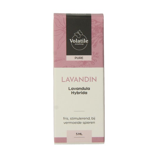 Volatile Lavandin essential oil bottle, 5ml, with clear label showing brand and product details.