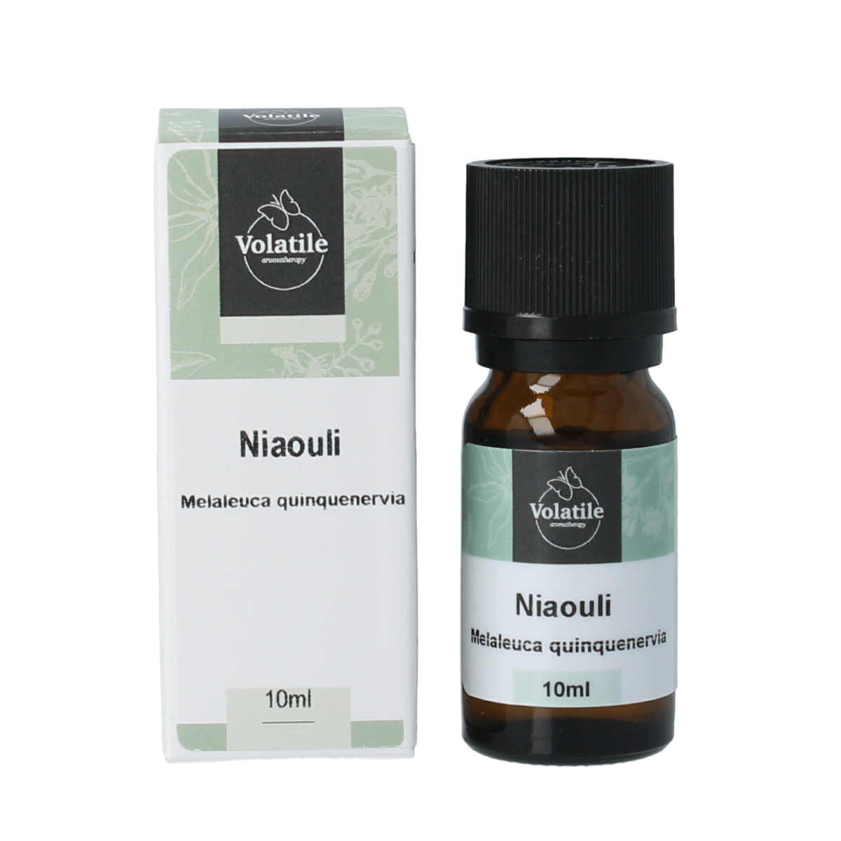 Volatile Niaouli essential oil in a 10ml bottle, natural aromatic oil from Volatile, with a clear glass container and label.