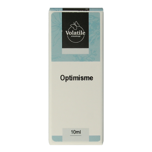 Volatile Optimisme essential oil bottle, 10ml, from Volatile, with a clear label and amber glass bottle.