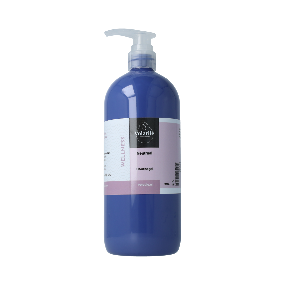 Volatile Douchegel neutraal 1L bottle, gentle and neutral bath and shower gel for sensitive skin, with clean, minimalist packaging.
