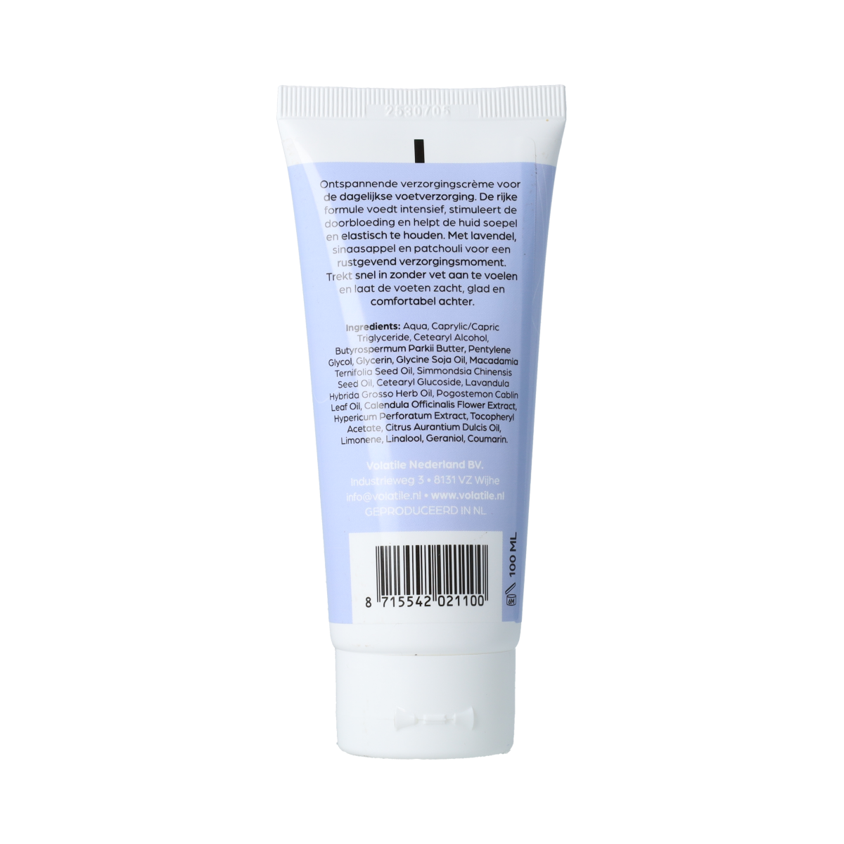Volatile ontspannende voetverzorgingscrème in 100ml tube, ideaal voor zachte en ontspannen voeten.