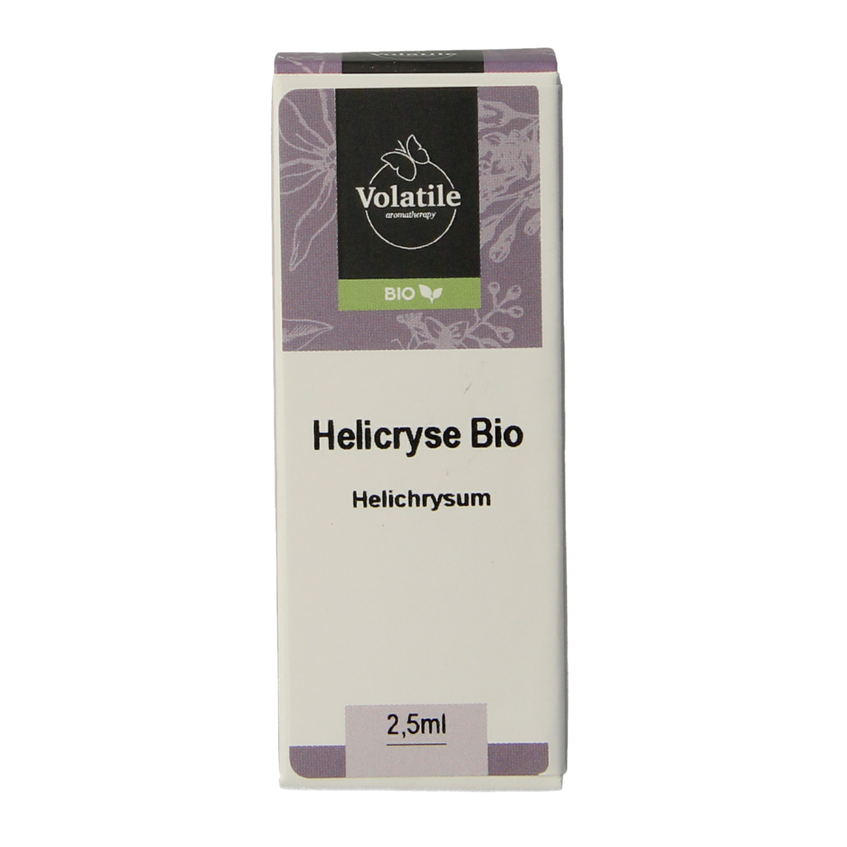 Volatile Helicryse Italy bio essential oil in a 2.5ml bottle, natural etherische oliën with a clear label and dropper cap.