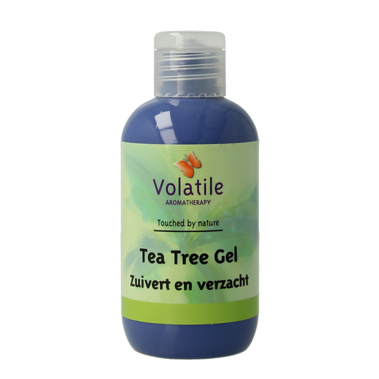 Volatile Tea Tree Gel in 100ml bottle, a natural body care product with tea tree oil for skin soothing and refreshment.