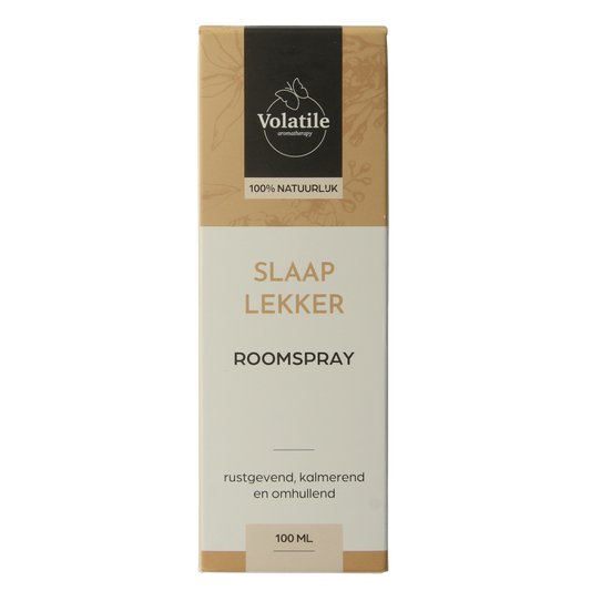 Volatile Roomspray Slaap Lekker 100ml in a sleek spray bottle, designed for fragrance diffusion and relaxing ambiance.