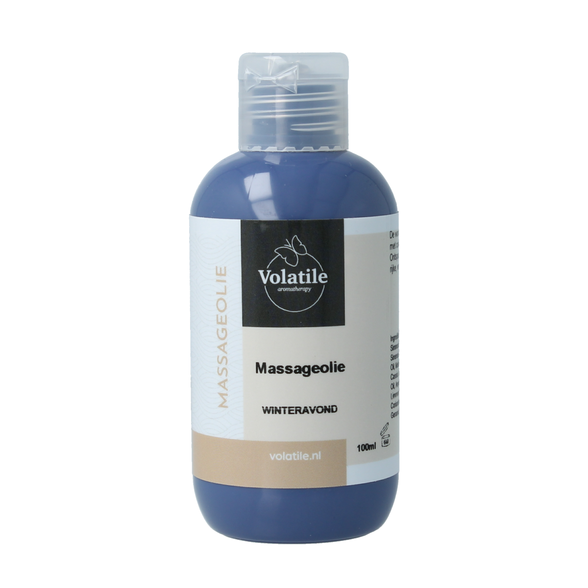 Volatile winter evening massage oil in 100ml bottle, natural body care product for relaxing massage and skin nourishment.