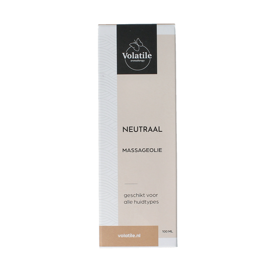 Volatile massage oil in a neutral glass bottle with pump, 100ml, part of body care products, with product code 8715542036043.