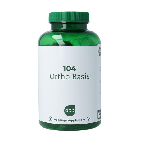AOV 104 Ortho Basis Multi vitamin tablets, natural supplement for daily health, shown in blister pack.