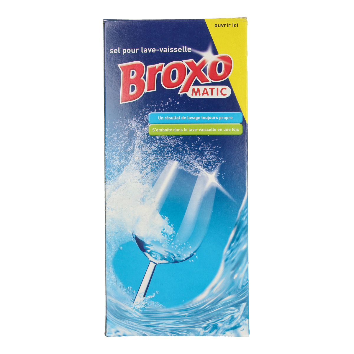 Broxomatic dishwashing salt 900g container for use in dishwashers, shown in the image with label and product packaging.